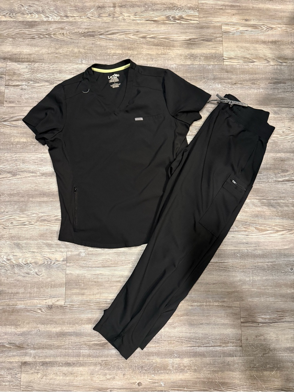Landau Black Women's Scrub Top & Jogger Pants Set